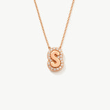 14K Solid Gold Diamond Bubble Initial Necklace
