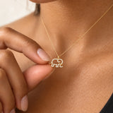 14K Solid Gold Natural Diamond Elephant Necklace