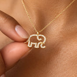 14K Solid Gold Natural Diamond Elephant Necklace