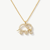 14K Solid Gold Natural Diamond Elephant Necklace