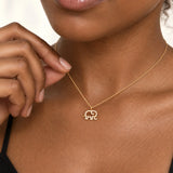 14K Solid Gold Natural Diamond Elephant Necklace