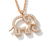 14K Solid Gold Natural Diamond Elephant Necklace