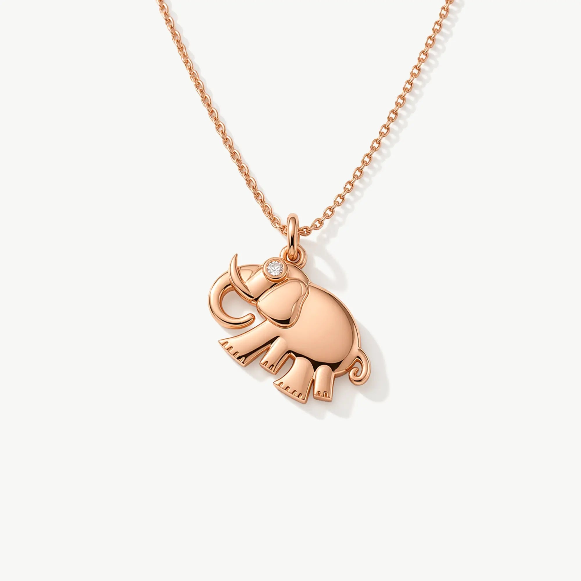 14K Solid Gold Elephant Pendant with Diamond Eye