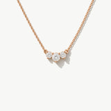14K Solid Gold Three Stone Diamond Necklace