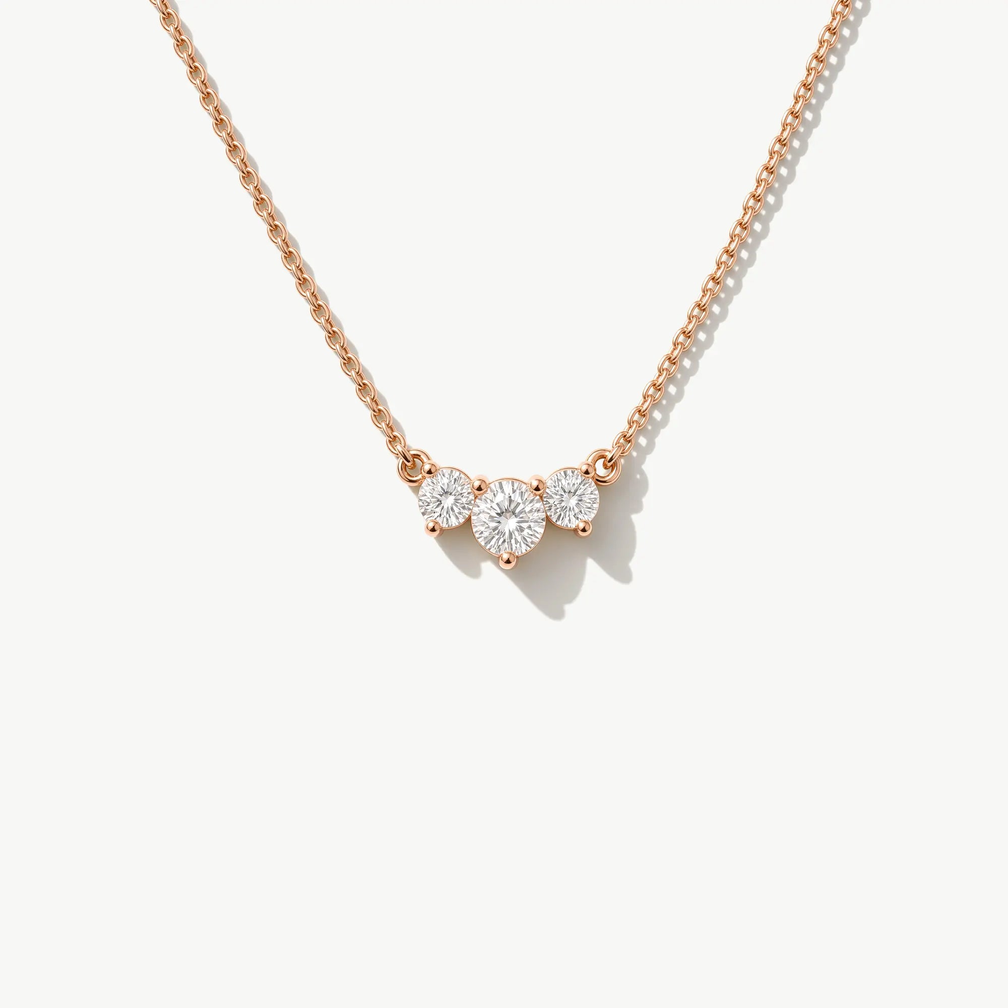 14K Solid Gold Three Stone Diamond Necklace