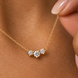 14K Solid Gold Three Stone Diamond Necklace