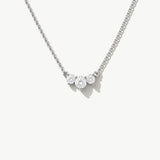 14K Solid Gold Three Stone Diamond Necklace