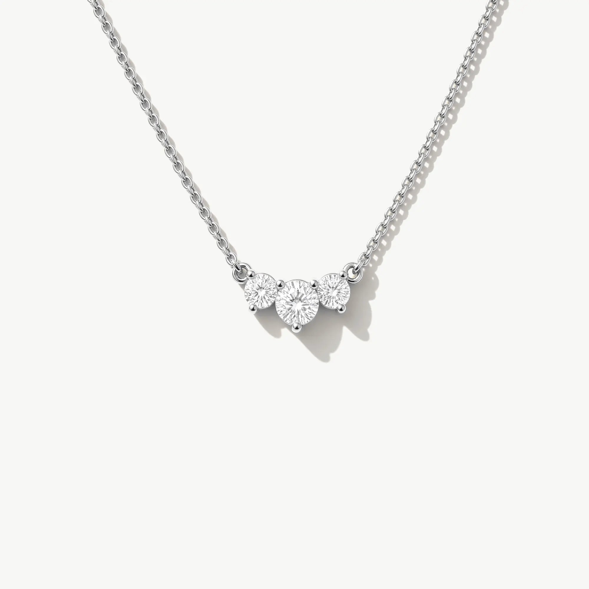 14K Solid Gold Three Stone Diamond Necklace