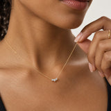 14K Solid Gold Three Stone Diamond Necklace