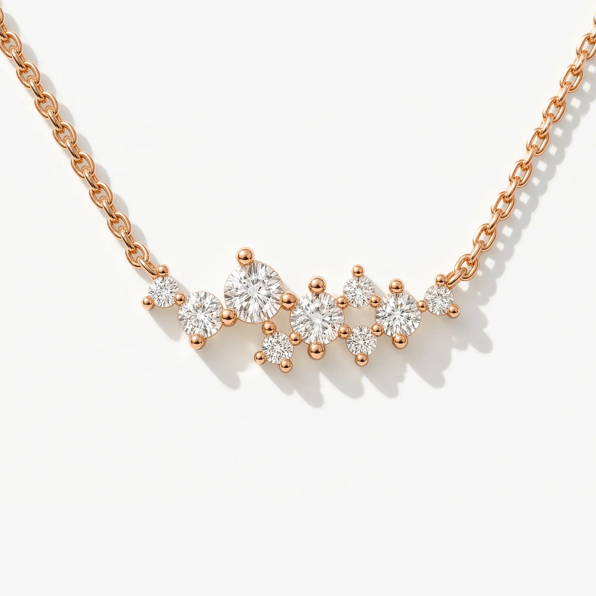 14K Solid Gold Diamond Cluster Necklace