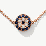 14K Solid Gold Evil Eye Necklace with Diamonds and Sapphires