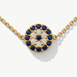 14K Solid Gold Evil Eye Necklace with Diamonds and Sapphires