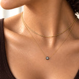 14K Solid Gold Evil Eye Necklace with Diamonds and Sapphires