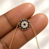 14K Solid Gold Evil Eye Necklace with Diamonds and Sapphires