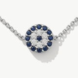 14K Solid Gold Evil Eye Necklace with Diamonds and Sapphires