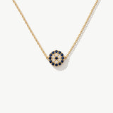 14K Solid Gold Evil Eye Necklace with Diamonds and Sapphires