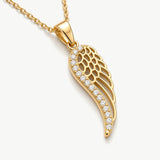 14K Solid Gold Diamond Angel Wing Necklace