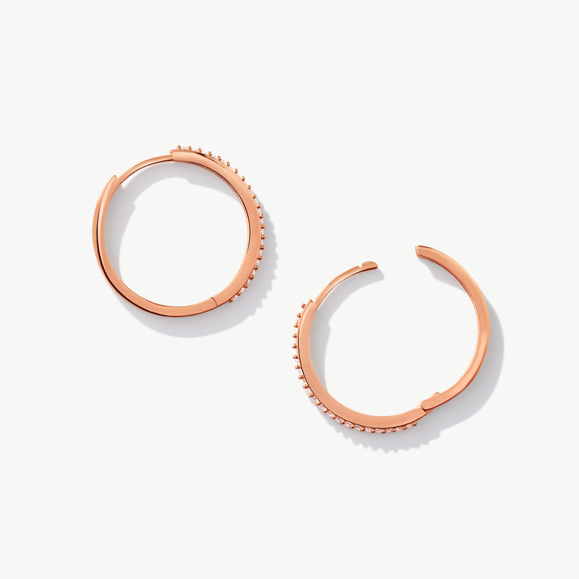 14K Solid Gold Pave Setting Hinged Hoop Earrings