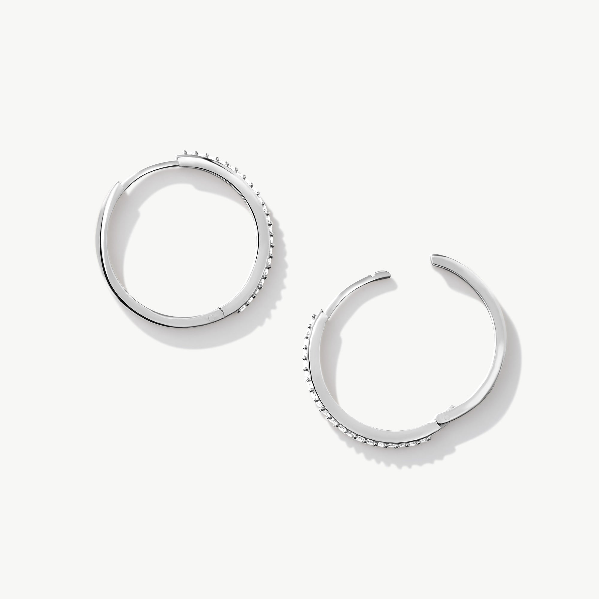 14K Solid Gold Pave Setting Hinged Hoop Earrings