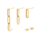 14K Solid Gold Paperclip Dangling Stud Earrings