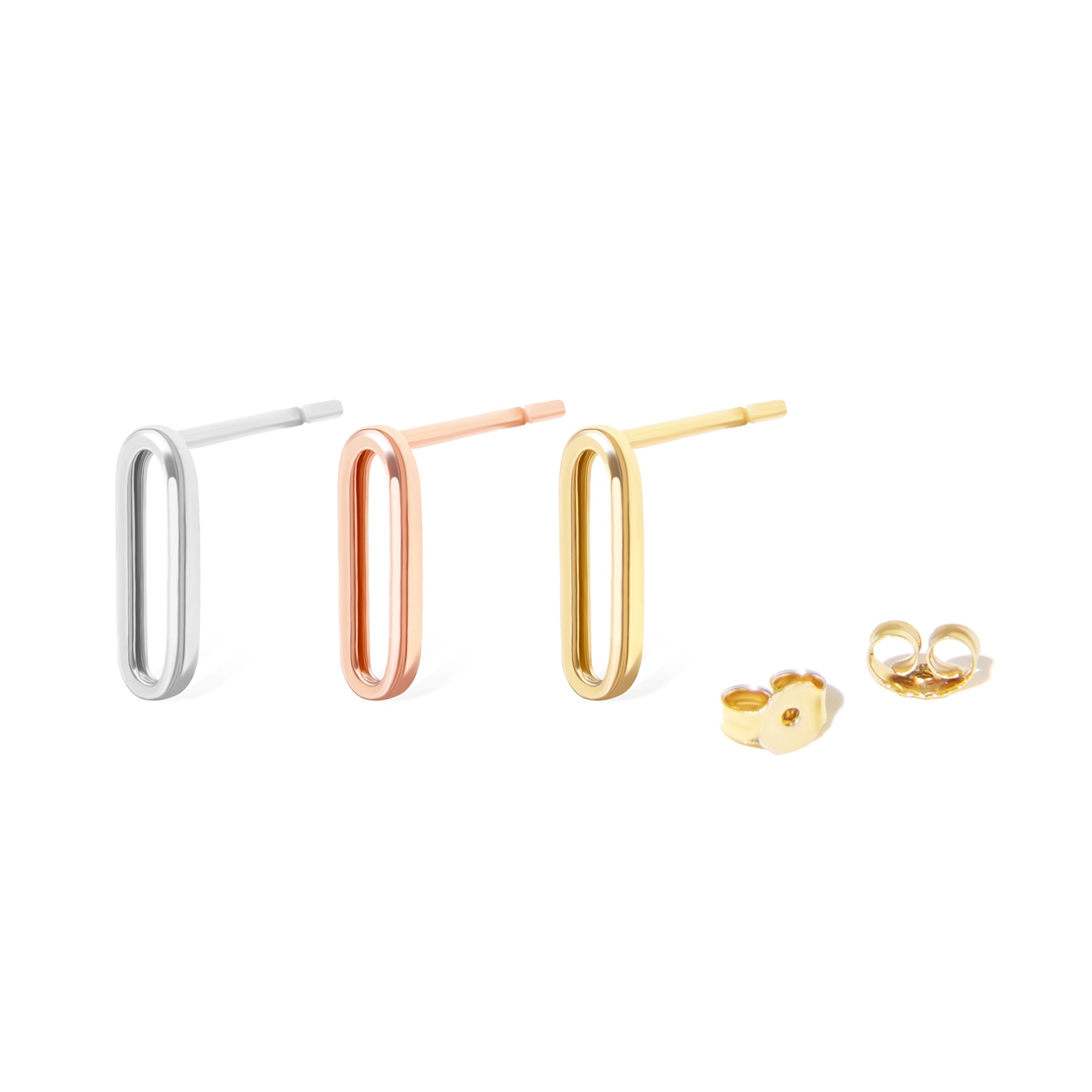 14K Solid Gold Paperclip Dangling Stud Earrings