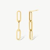 14K Solid Gold Paperclip Dangling Stud Earrings