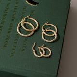 14K Solid Gold Textured Hoop Earrings: Small, Medium and Large Earrings
