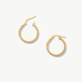 14K Solid Gold Textured Hoop Earrings: Small, Medium and Large Earrings