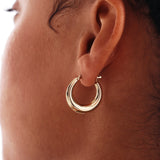 14K Solid Gold Moon Hoops
