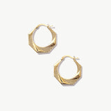 14K Solid Gold Octagon Hoops: Geometric Earrings