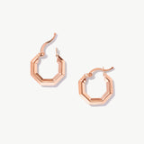 14K Solid Gold Octagon Hoops, Chunky Geometric Earrings