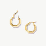 14K Solid Gold Octagon Hoops, Chunky Geometric Earrings