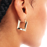 14K Solid Gold Square Hoop Earrings: Chunky Geometric Hoops