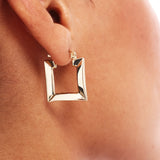 14K Solid Gold Square Hoop Earrings: Chunky Geometric Hoops