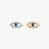 14K Solid Gold Evil Eye Studs - Protective Earrings