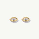 14K Solid Gold Diamond/Sapphire Evil Eye Studs: Personalized Protection Earrings