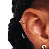 14K Solid Gold Diamond/Sapphire Evil Eye Studs: Personalized Protection Earrings