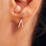 14K Solid Gold Diamond Double Huggie Hoop Earrings