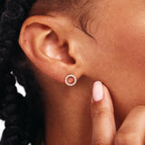 14K Solid Gold Diamond Circle Studs, Delicate Small Earrings
