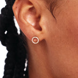 14K Solid Gold Diamond Circle Studs, Delicate Small Earrings