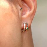 14K Solid Gold Diamond Double Hoop Studs