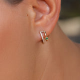 14K Solid Gold Diamond Double Hoop Studs