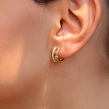 14K Solid Gold Diamond Double Hoop Studs