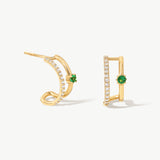14K Solid Gold Diamond Double Hoop Studs