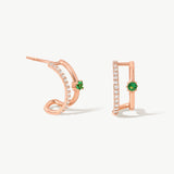 14K Solid Gold Diamond Double Hoop Studs