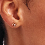 14K Real Solid Gold Daisy Earrings, Dainty Flower Studs