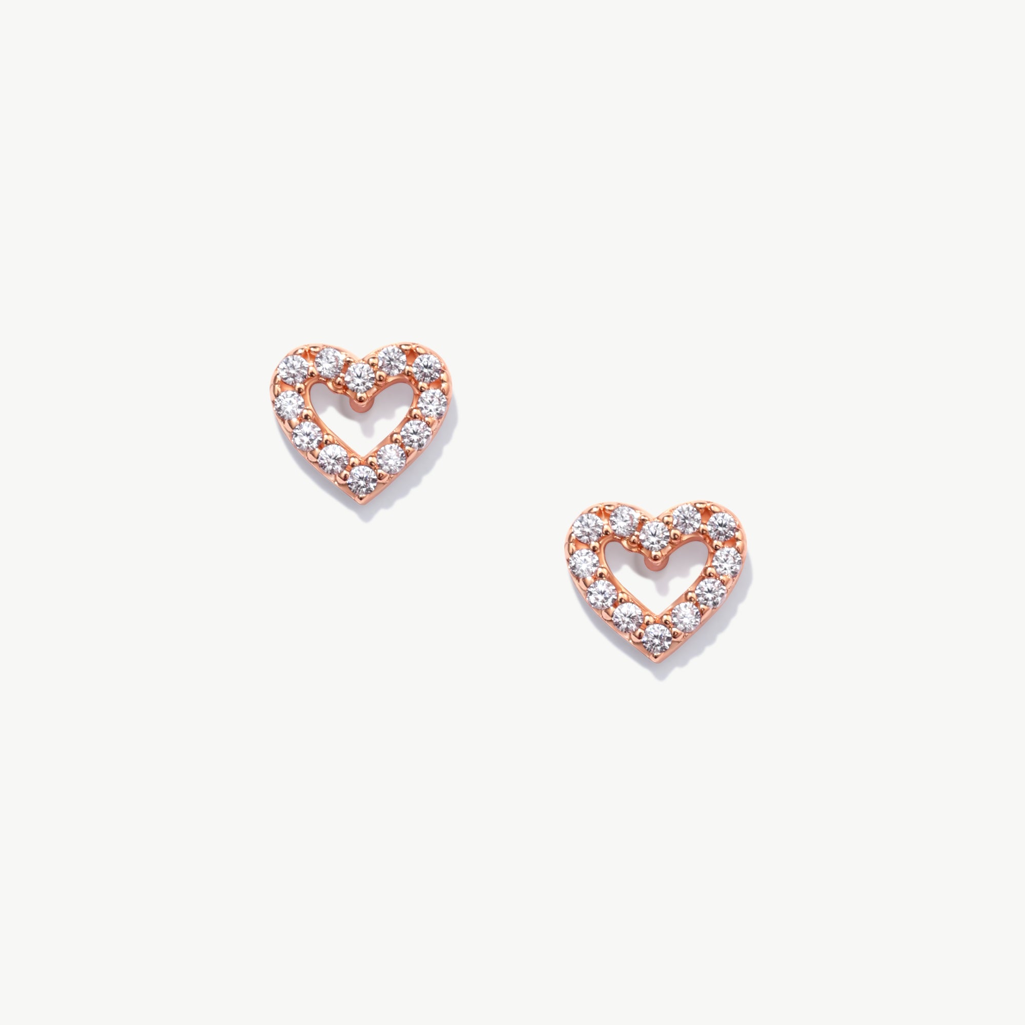 14K Solid Gold Diamond Heart Studs– Everyday Love Earrings