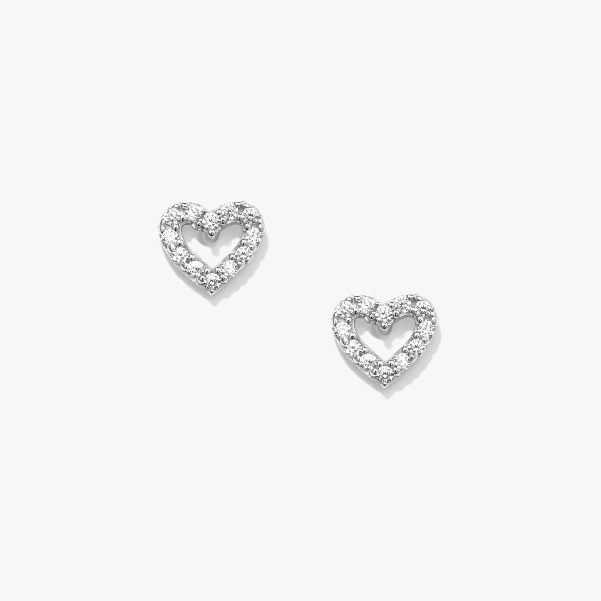 14K Solid Gold Diamond Heart Studs– Everyday Love Earrings