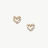 14K Solid Gold Diamond Heart Studs– Everyday Love Earrings