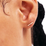 14K Solid Gold Diamond Bar Studs